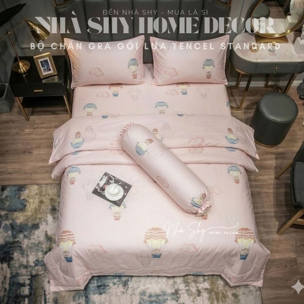 Bộ chăn ga gối lụa tencel standard cao cấp, chất liệu lụa tencel mềm mịn, thoáng mát, chăn đã có ruột sẵn hàng