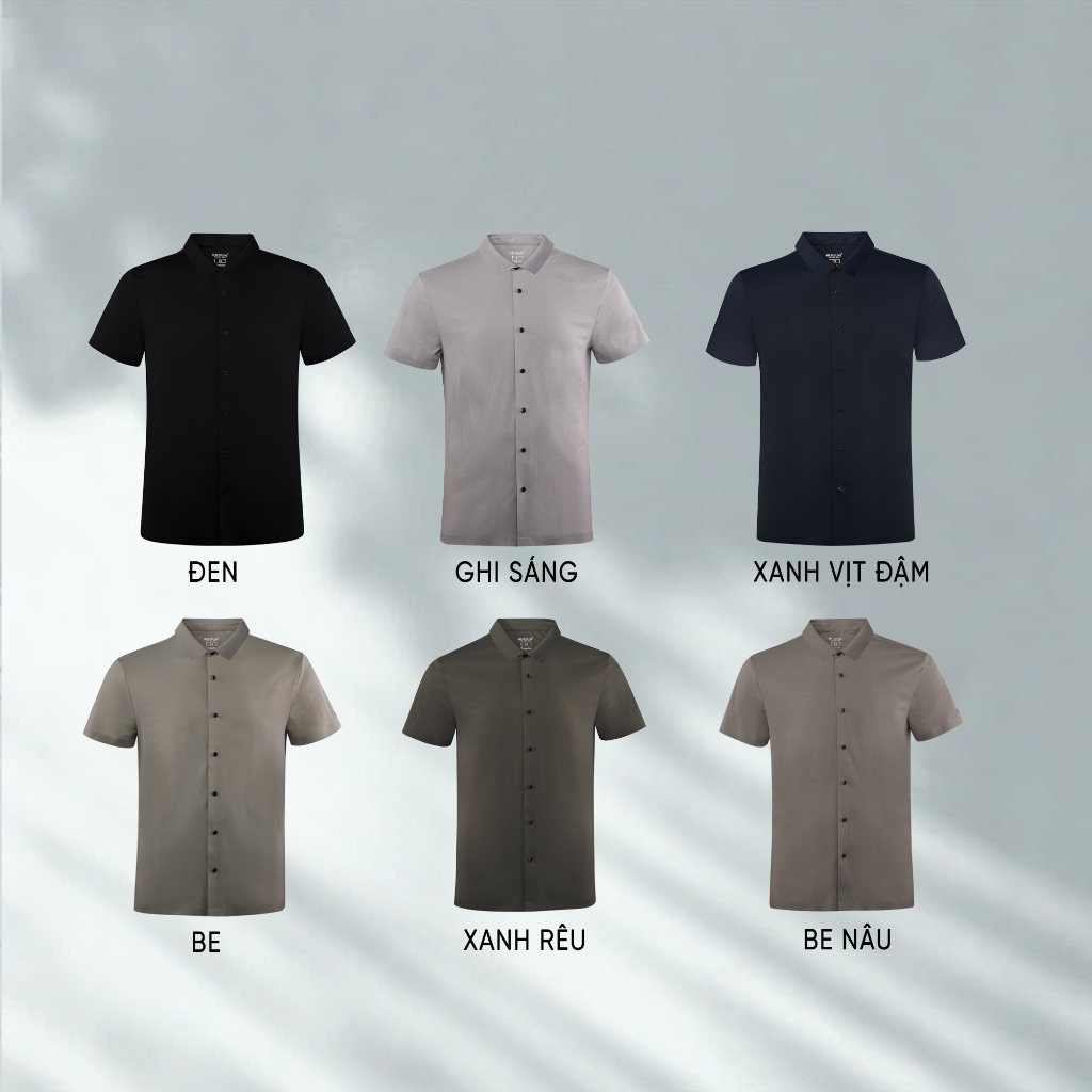 Áo sơ mi nam MASCULINE SMD600 ngắn tay chất liệu silk nylon spandex mềm mịn form regular