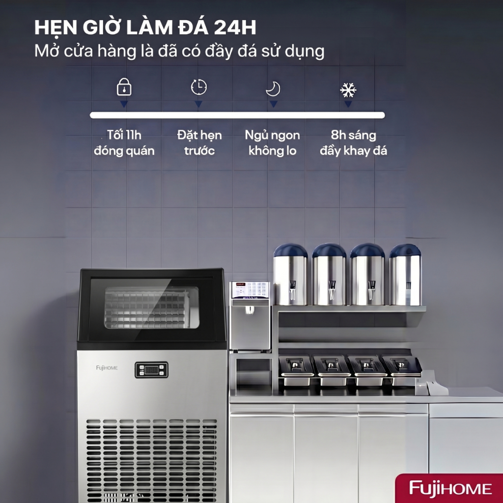 Máy làm đá viên sạch công suất lớn 90kg/ngày FUJIHOME IM90, máy tạo đá viên nhanh công nghiệp cà phê