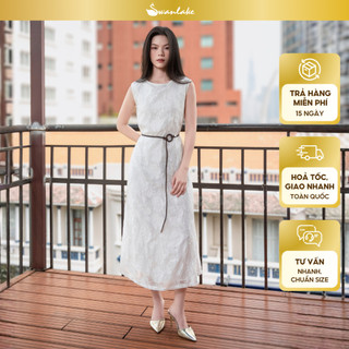 SWANLAKE | Váy Đầm Nữ Maxi Sát Nách Cổ Tròn Dây Thắt Eo Vải Tơ Ép Hoa Dự Tiệc Sang Trọng D13409