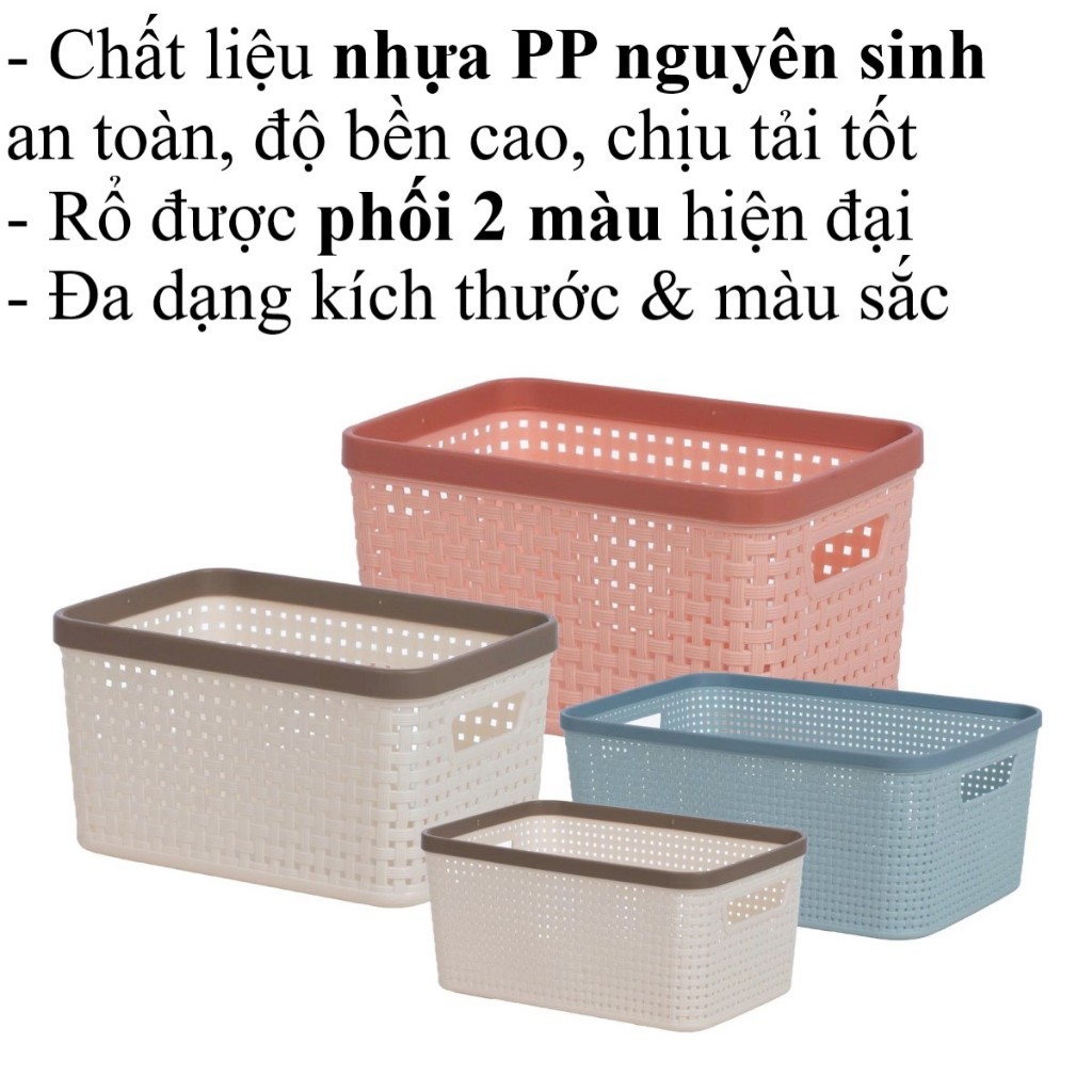 Rổ viền mây HOKORI nhựa VIỆT NHẬT cao cấp - Đan mây tre, đựng đồ, quần áo AMIZIN, bánh kẹo - 3517/8/9/20 AMIZIN