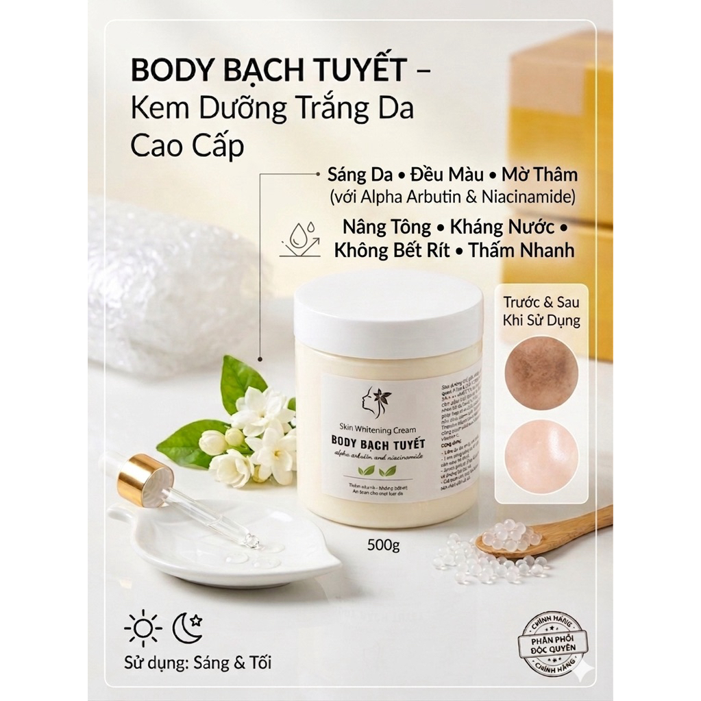 Kem dưỡng trắng body Bạch Tuyết Niacinamide 5% Arbutin nâng tông chống lão hoá sz 500ml