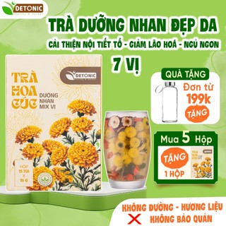 Trà dưỡng nhãn 7 vị DETONIC giúp thanh nhiệt giải độc mát gan, tăng sắc tố giúp làm da hồng hào, giúp ngủ ngon, giảm mụn