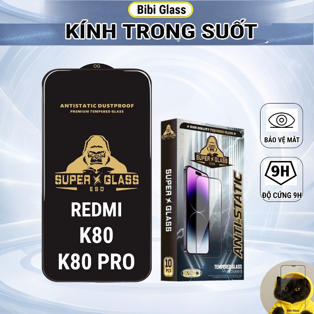 Kính cường lực Redmi K80, K80 Pro cao cấp full màn dán bảo vệ màn hình điện thoại bibi glass