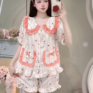 [MẪU HÈ] Bộ Đồ Ngủ Nữ JUSOKA Pijama Chất Liệu Đũi Vân Mây Cổ Sen Viền Bèo Siêu Mềm Mịn Thoải Mái DU44