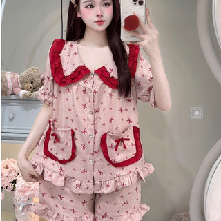 [MẪU HÈ] Bộ Đồ Ngủ Nữ JUSOKA Pijama Chất Liệu Đũi Vân Mây Cổ Sen Viền Bèo Siêu Mềm Mịn Thoải Mái DU44