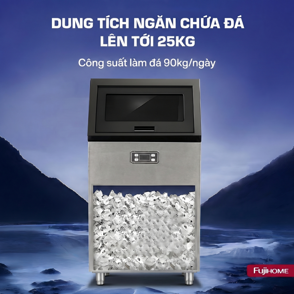 Máy làm đá viên sạch công suất lớn 90kg/ngày FUJIHOME IM90, máy tạo đá viên nhanh công nghiệp cà phê
