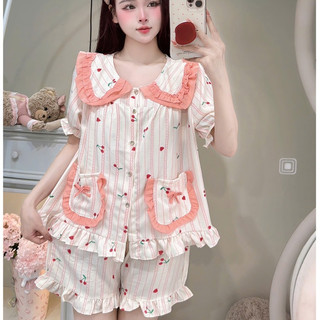 [MẪU HÈ] Bộ Đồ Ngủ Nữ JUSOKA Pijama Chất Liệu Đũi Vân Mây Cổ Sen Viền Bèo Siêu Mềm Mịn Thoải Mái DU44