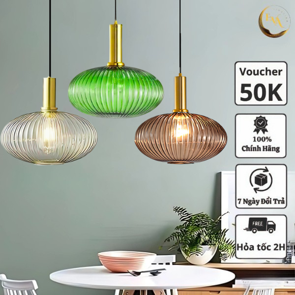 Đèn thả thủy tinh EVA AP174, đui ống thả bàn ăn hiện đại bảo hành 12 tháng