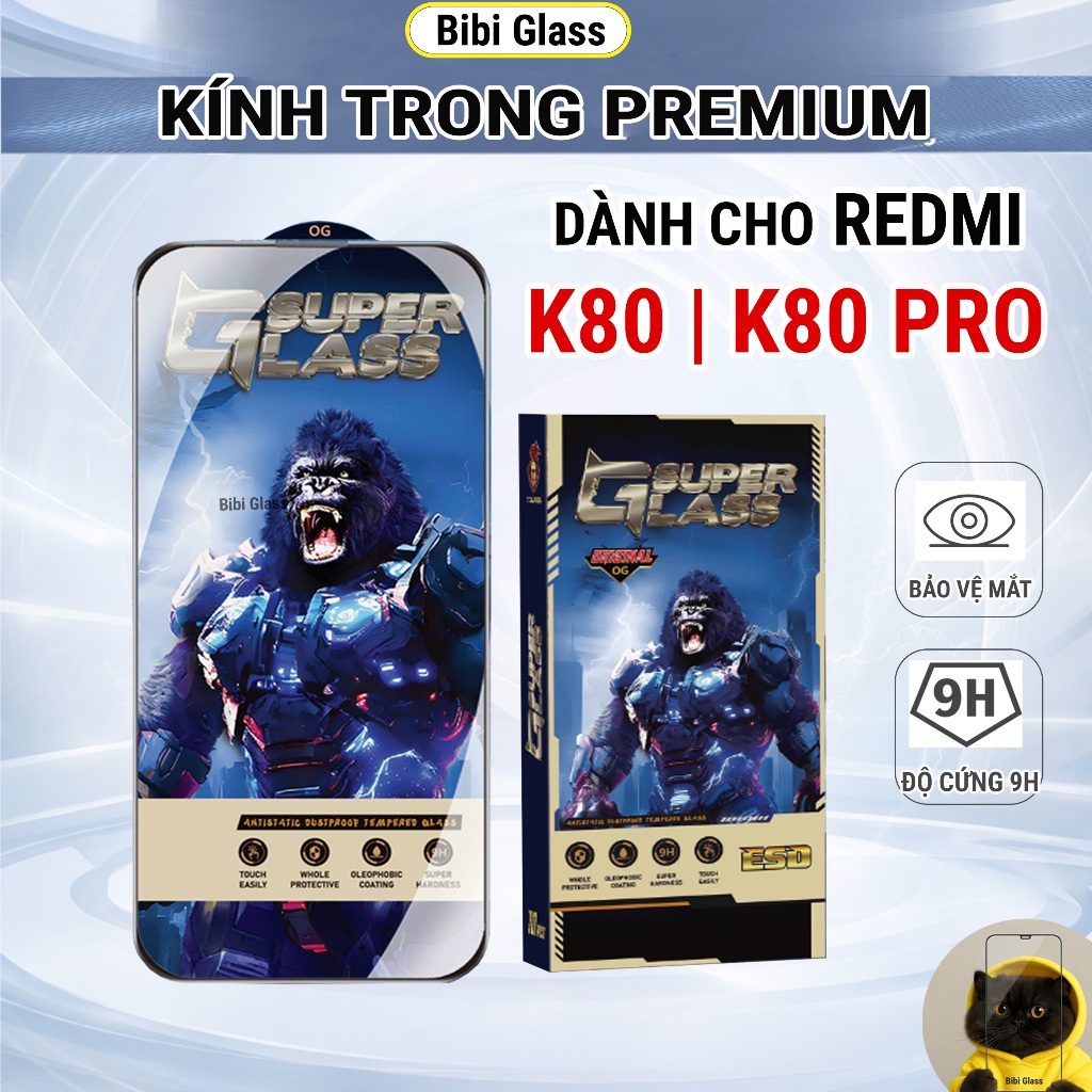 Kính cường lực Redmi K80, K80 Pro premium full màn dán bảo vệ màn hình điện thoại sharkcase