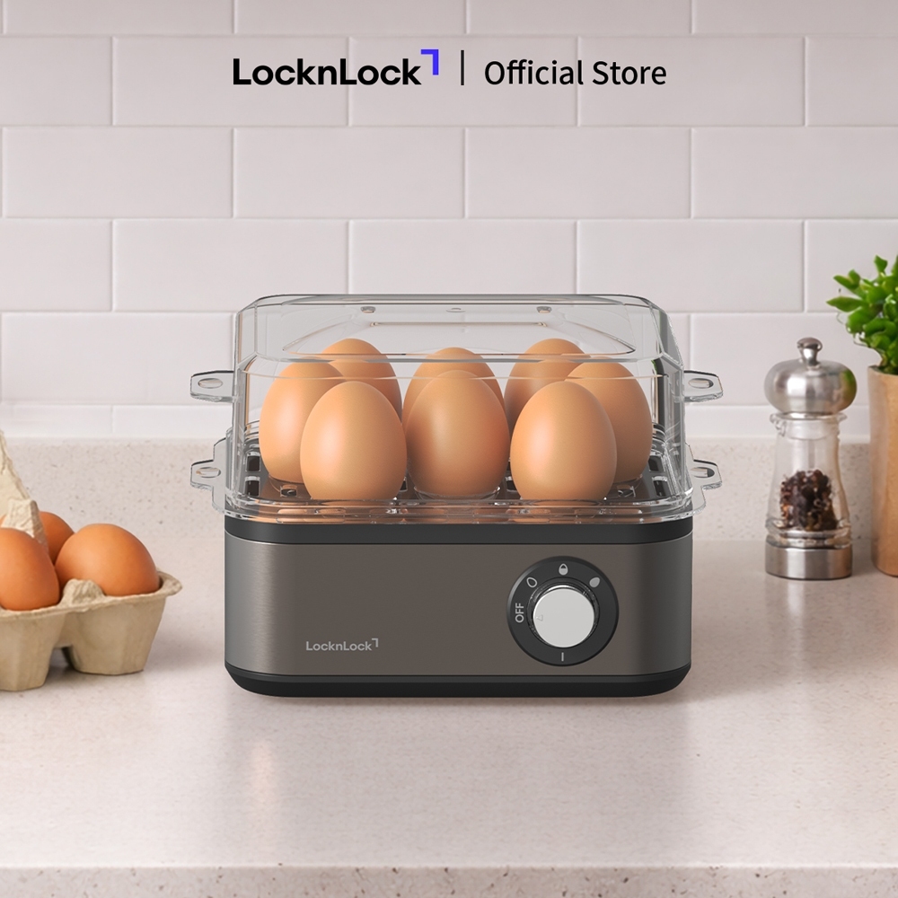 Máy hấp trứng đa năng LocknLock Multi egg cooker EJE223GRY 3 mức nấu trứng - Màu xám- T2CMALL