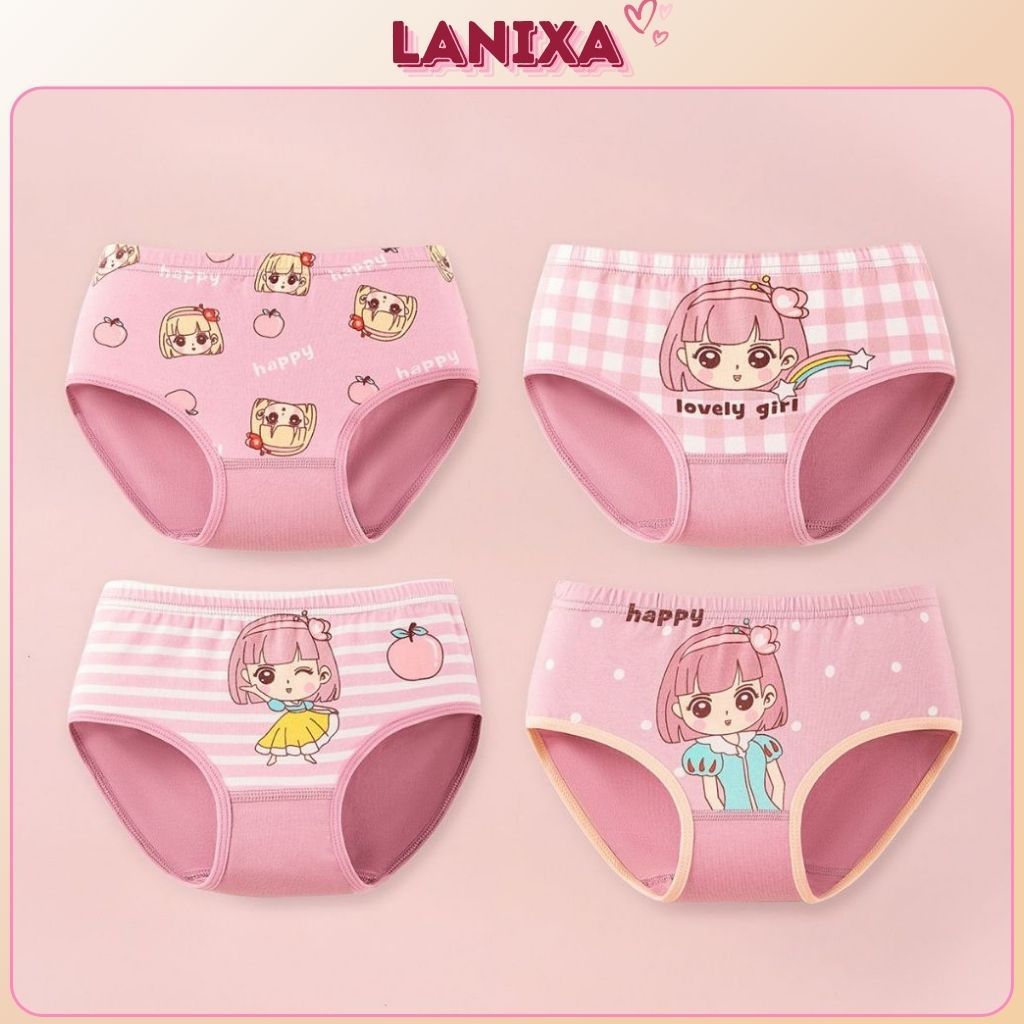 COMBO 4 Quần chip bé gái cotton cao cấp co dãn Set 4 Quần lót bé gái họa tiết xinh xắn đáng yêu 7002