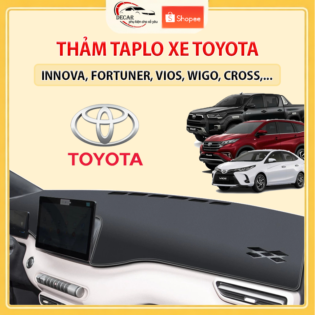 Thảm Taplo Ô Tô Da Cacbon, Nhung Lông Cừu Cao Cấp Xe Toyota Innova, Fortuner, Vios, Altis, Hilux, Cross, Yaris, Veloz,..