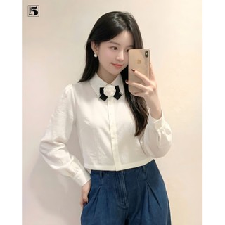 Áo sơ mi dài tay kèm nơ hoa trà dáng áo lỡ thiết kế trơn basic Twenty.5- AH119