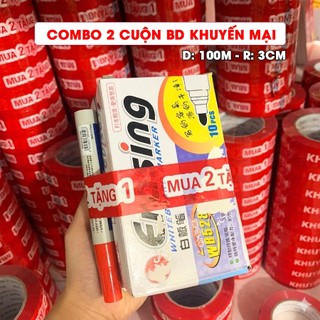 Combo 2 Băng dính Mua 2 Tặng 1, Băng dính in chữ Mua 1 tặng 1, Băng dính khuyến mại tặng kèm siêu dính - Cuộn dài 100m
