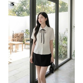 Áo Sơ Mi Nữ Tay Ngắn Cổ Nơ Dáng Basic Twentyfive Fashion - AL17