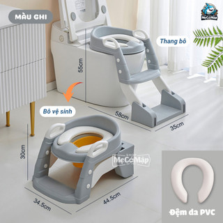 Thang Bô Vệ Sinh Cho Bé 2IN1 Cao Cấp, Bệ Ngồi Bồn Cầu Cho Bé Gấp Gọn Tiện Lợi, Đệm PVC Êm Ái Chắc Chắn An Toàn