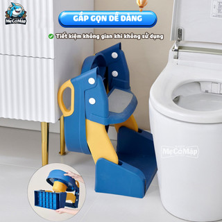 Thang Bô Vệ Sinh Cho Bé 2IN1 Cao Cấp, Bệ Ngồi Bồn Cầu Cho Bé Gấp Gọn Tiện Lợi, Đệm PVC Êm Ái Chắc Chắn An Toàn