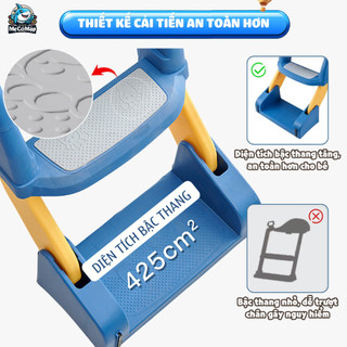 Thang Bô Vệ Sinh Cho Bé 2IN1 Cao Cấp, Bệ Ngồi Bồn Cầu Cho Bé Gấp Gọn Tiện Lợi, Đệm PVC Êm Ái Chắc Chắn An Toàn