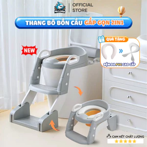 Thang Bô Vệ Sinh Cho Bé 2IN1 Cao Cấp, Bệ Ngồi Bồn Cầu Cho Bé Gấp Gọn Tiện Lợi, Đệm PVC Êm Ái Chắc Chắn An Toàn