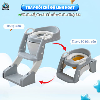 Thang Bô Vệ Sinh Cho Bé 2IN1 Cao Cấp, Bệ Ngồi Bồn Cầu Cho Bé Gấp Gọn Tiện Lợi, Đệm PVC Êm Ái Chắc Chắn An Toàn