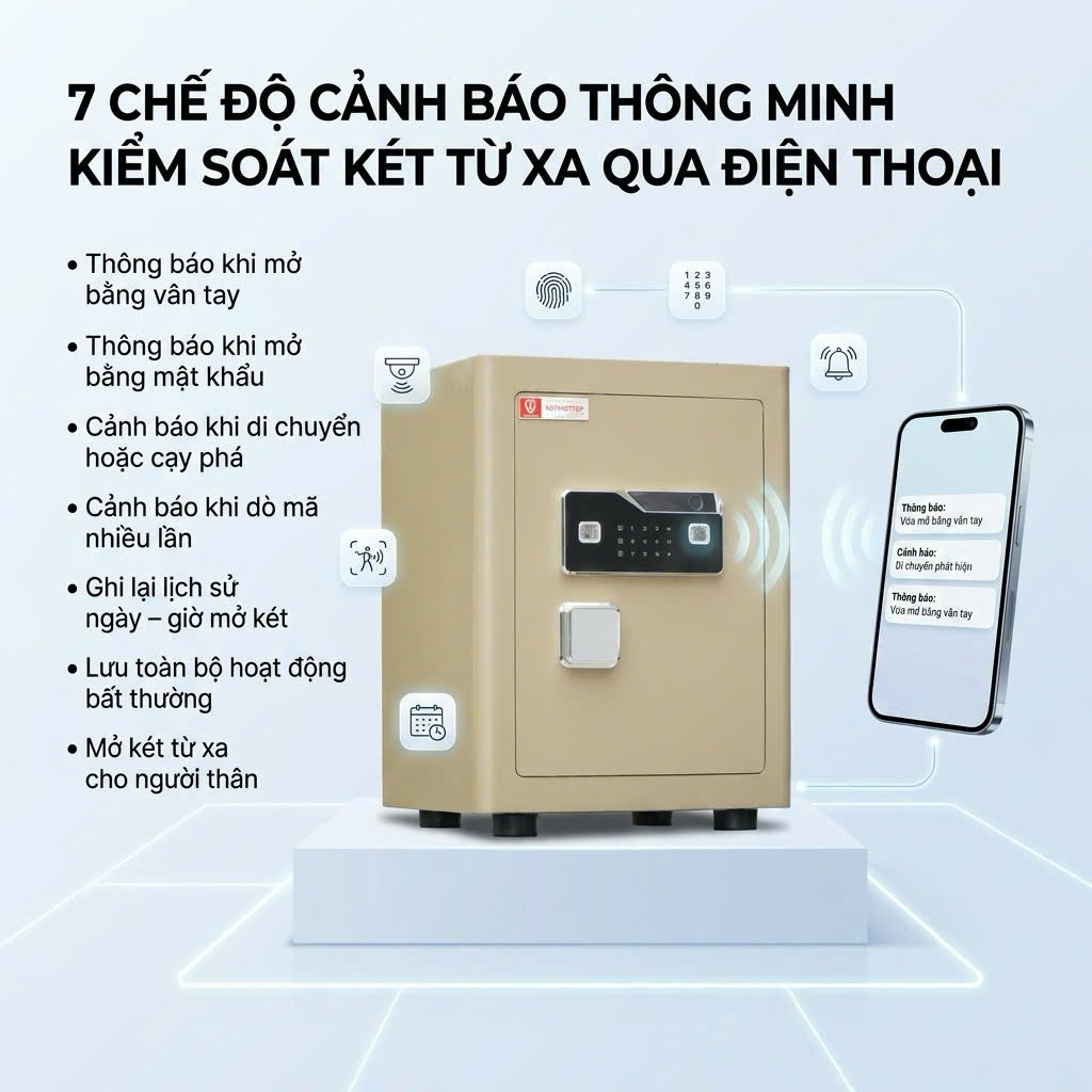 Két sắt mini thông minh Việt Tiệp KVTM khóa vân tay điện tử kết nối điện thoại miễn ship toàn quốc