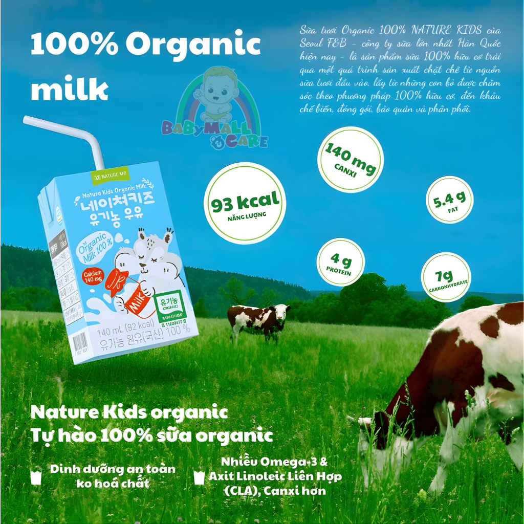 Thùng Sữa Tươi Hữu Cơ Nature Me Kids Organic Milk – 100% Sữa Hữu Cơ – Hộp 140ml – Cho Bé Từ 1 Tuổi