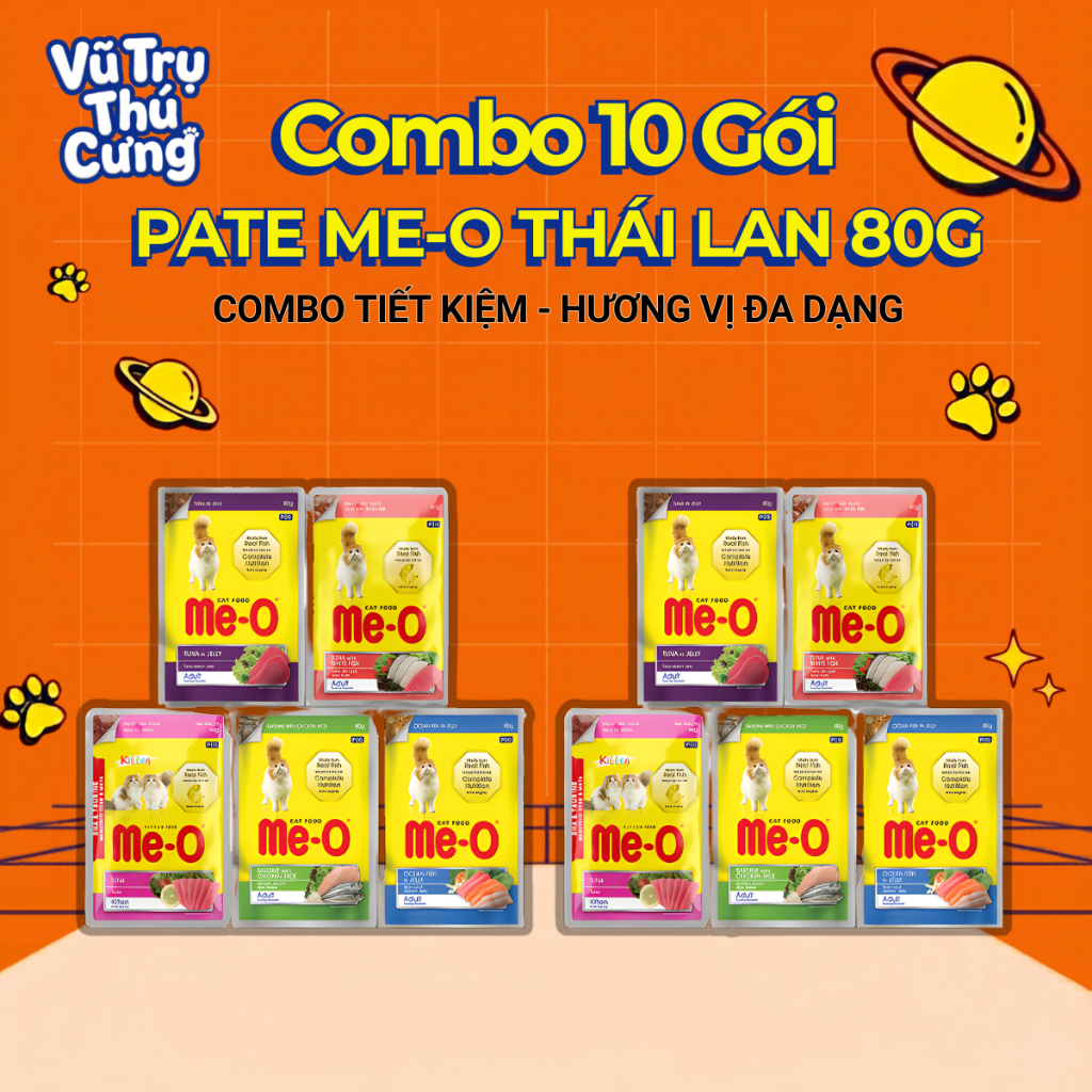 Combo 10 Gói Pate Cho Mèo Me-O Wet Thái Lan 80g