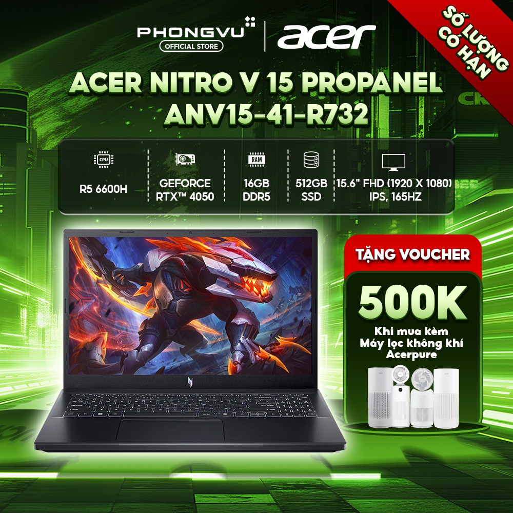 Laptop Gaming Acer Nitro V 15 - ANV15-41-R732 (Ryzen 5 6600H/ GeForce RTX™ 4050/ 16GB/ 512GB/ Windows 11) - Bảo hành 24T | BigBuy360 - bigbuy360.vn