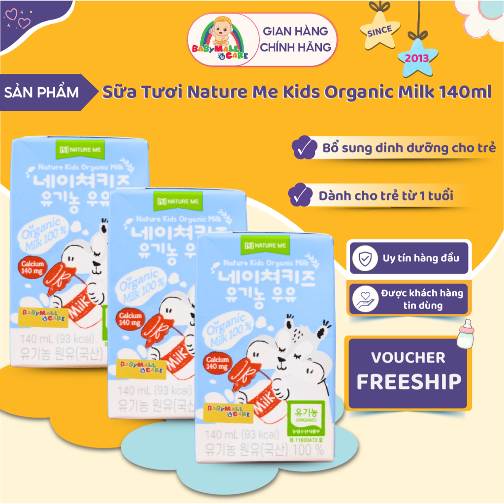 Thùng Sữa Tươi Hữu Cơ Nature Me Kids Organic Milk – 100% Sữa Hữu Cơ – Hộp 140ml – Cho Bé Từ 1 Tuổi