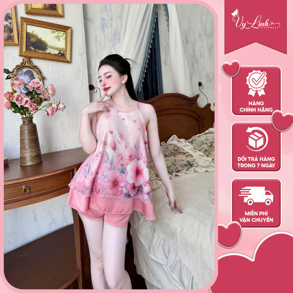 Bộ yếm 3D nữ cao cấp họa tiết 3D chất liệu voan phối quần latin mềm mịn, mặc thoải mái khi ngủ s957 3D