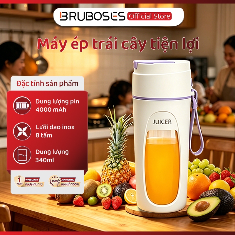 Bruboses Máy Xay Sinh Tố Cầm Tay 400ml Pin 4000mAh Xay Trái Cây Sinh Tố Detox Tiện Lợi Cho Văn Phòng & Gym