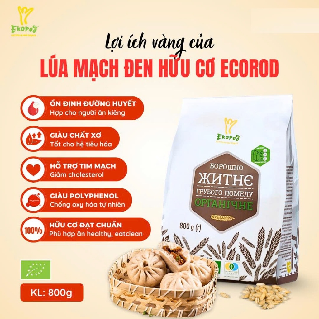 Bột Lúa Mạch Nguyên Cám Hữu Cơ Organic Whole Rye Flour Probios/ Bob's red mill/ Ecorod