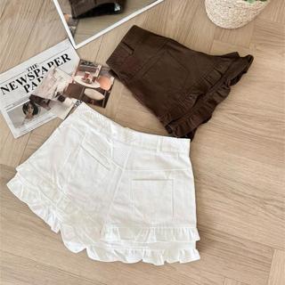 (HAVANA) Quần đùi jeans MOLLY viền bèo phối đai bản QJ424