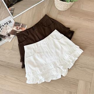 (HAVANA) Quần đùi jeans MOLLY viền bèo phối đai bản QJ424