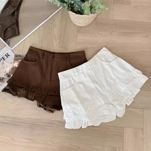 Quần đùi jeans MOLLY viền bèo phối đai bản QJ424