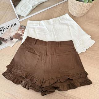 (HAVANA) Quần đùi jeans MOLLY viền bèo phối đai bản QJ424