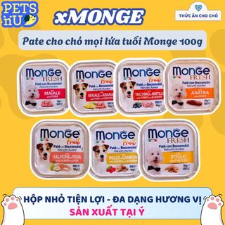[CHÍNH HÃNG] Pate cho Chó MONGE hộp 100g, từ Thịt và Rau củ quả, cung cấp chất xơ và Vitamin cho Chó