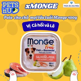[CHÍNH HÃNG] Pate cho Chó MONGE hộp 100g, từ Thịt và Rau củ quả, cung cấp chất xơ và Vitamin cho Chó