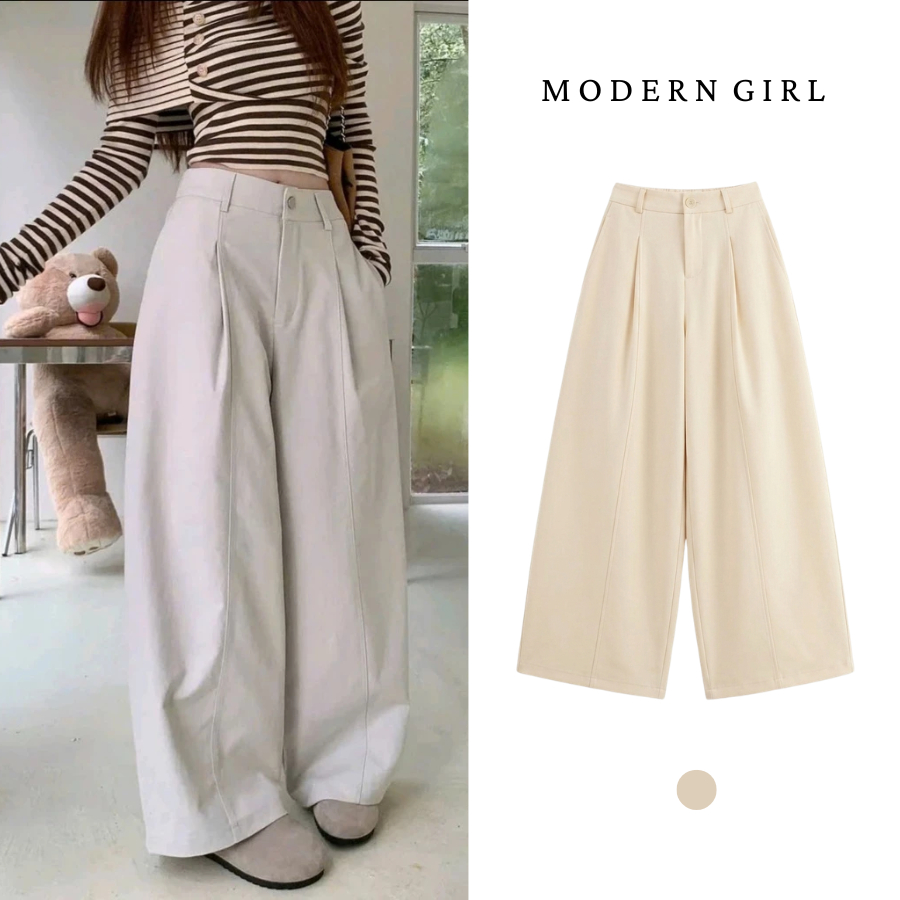 Quần Ống Rộng Kaki Nhật, Quần Kaki Có Khoá Kéo Nửa Lưng Chun Phong Cách Hàn Quốc ModernGirl | BigBuy360 - bigbuy360.vn