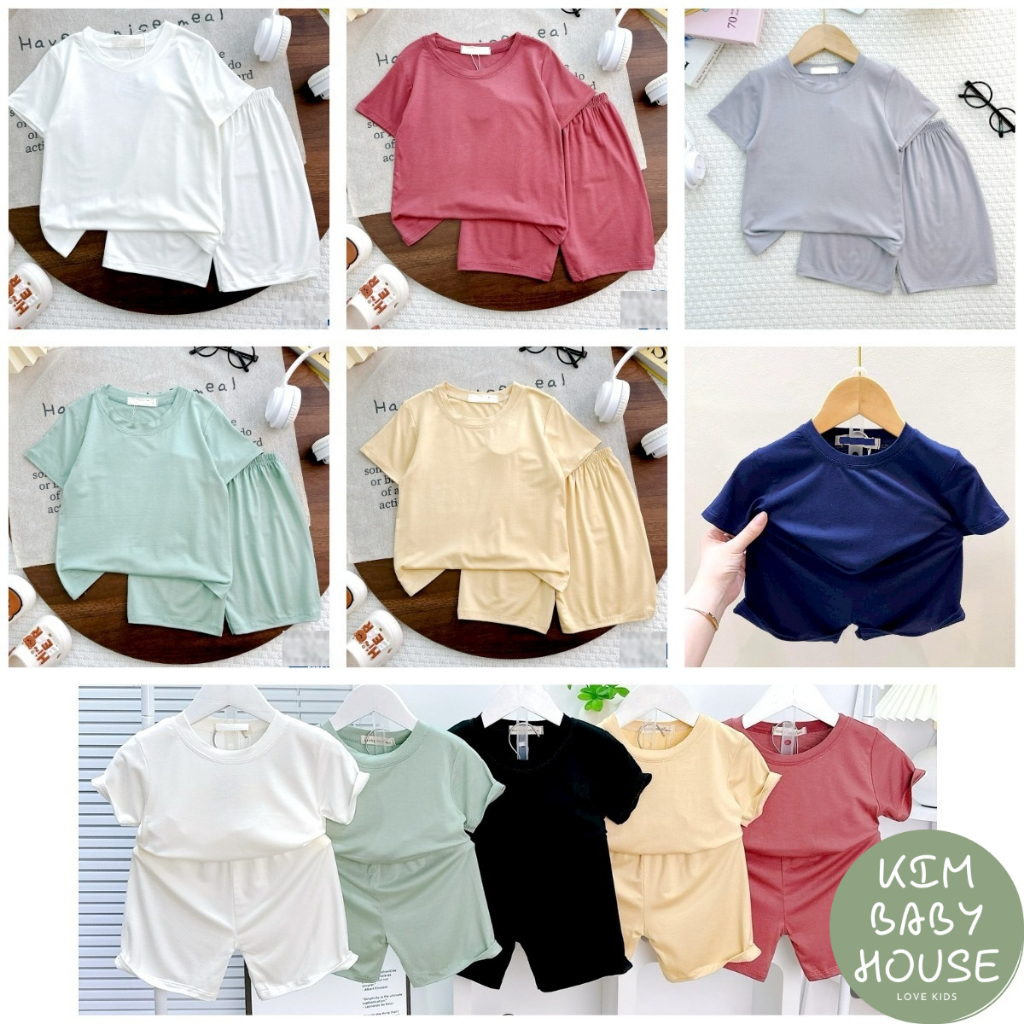 KIM093 Bộ ngắn tay trơn basic (9-30kg) vải thun lạnh mềm mát cho bé trai bé gái mặc đi học ở nhà