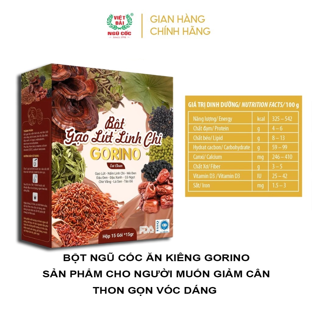 Bột Gạo Lứt Mè Đen Linh Chi Dành Cho Mẹ Bầu Hỗ Trợ Giảm Cân, Giữ Dáng, Đẹp Da, Hộp 15 gói-15gr