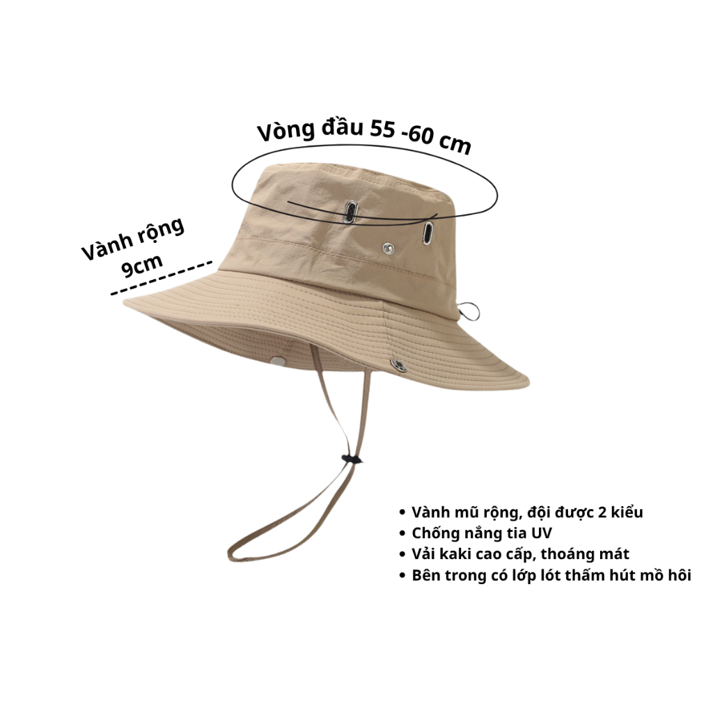 Mũ cao bồi nơ có dây rút, nón tai bèo đi biển chất vải KAKI cao cấp thoáng mát phong cách Hàn Quốc siêu xinh