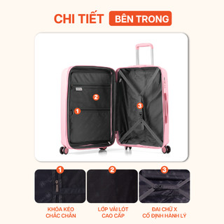 Combo 2 Vali Kéo MIAvn Pisani DEMILI - Size 20/24/28 Nhựa PP Bền Bỉ, Dây Kéo Đôi, Ngăn Nới Rộng, Bảo Hành Trọn Đời