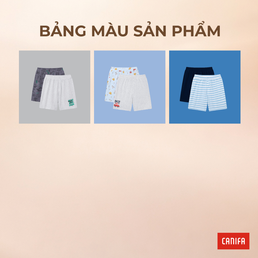 Combo 2 quần short mặc nhà bé trai CANIFA chất cotton mềm mịn thoáng mát in họa tiết PS26 2LA26S004
