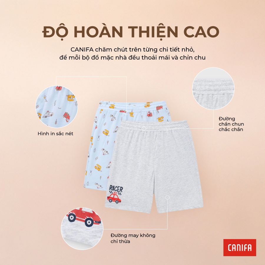 Combo 2 quần short mặc nhà bé trai CANIFA chất cotton mềm mịn thoáng mát in họa tiết PS26 2LA26S004