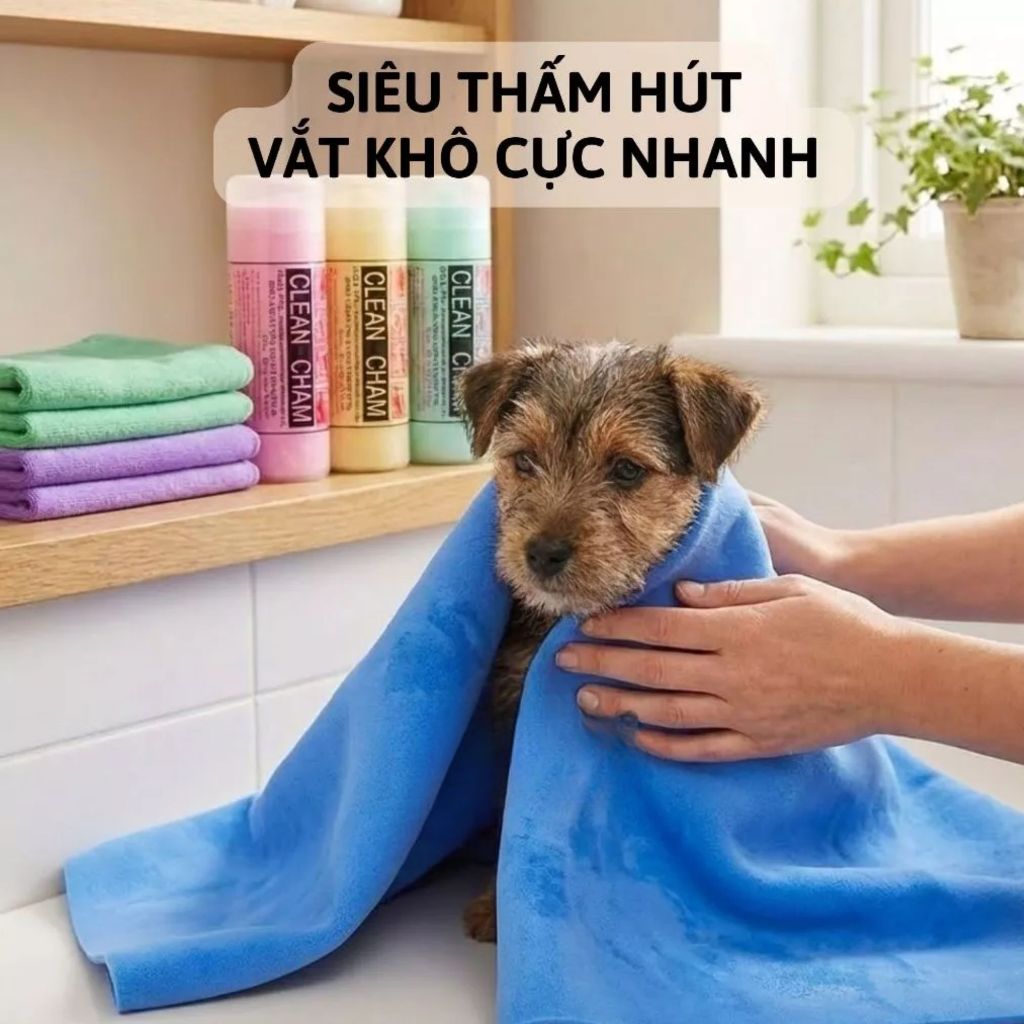 Khăn Tắm Siêu Thấm Hút Nước Clean Cham Cho Chó Mèo, Khăn Lau Lông Mau Khô