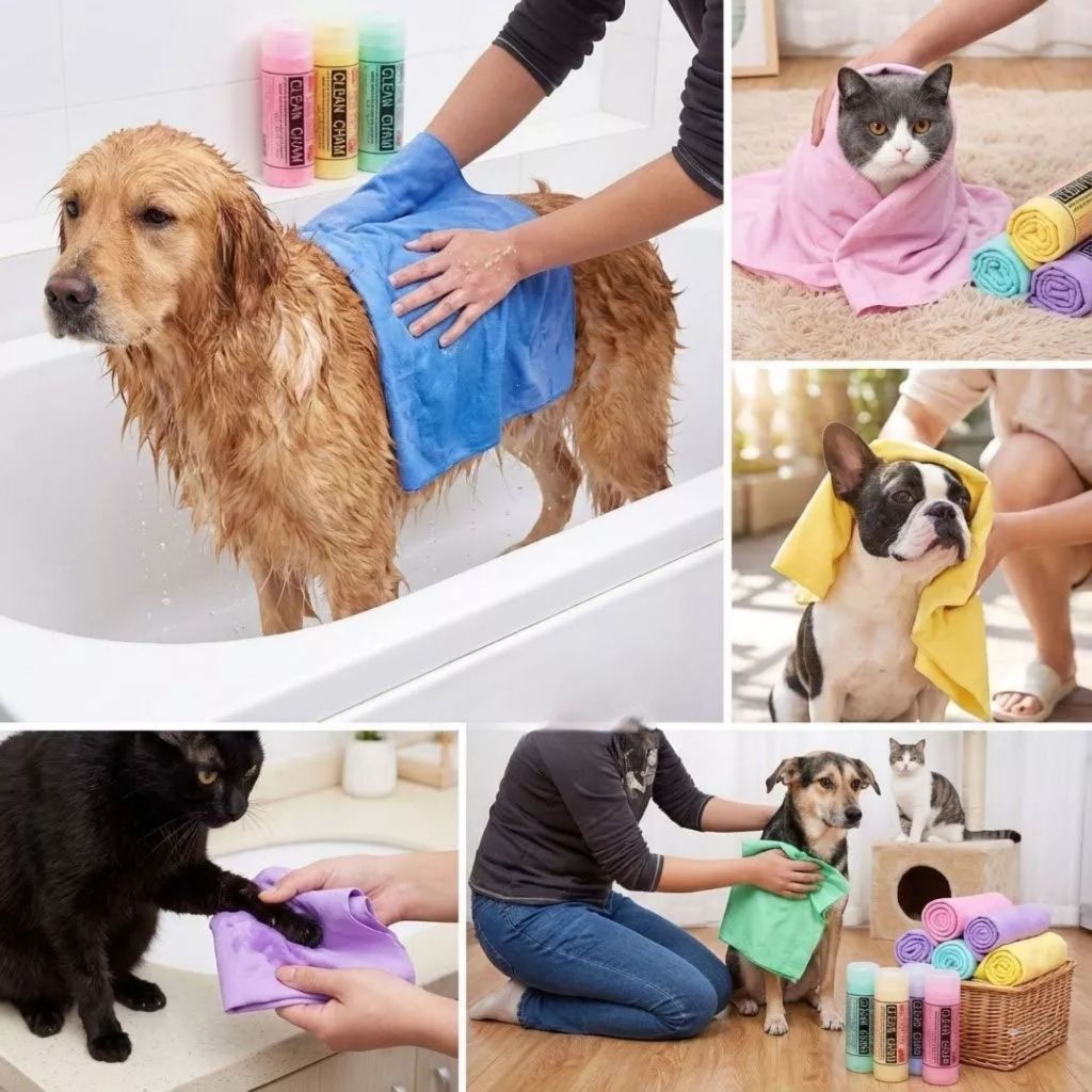Khăn Tắm Siêu Thấm Hút Nước Clean Cham Cho Chó Mèo, Khăn Lau Lông Mau Khô
