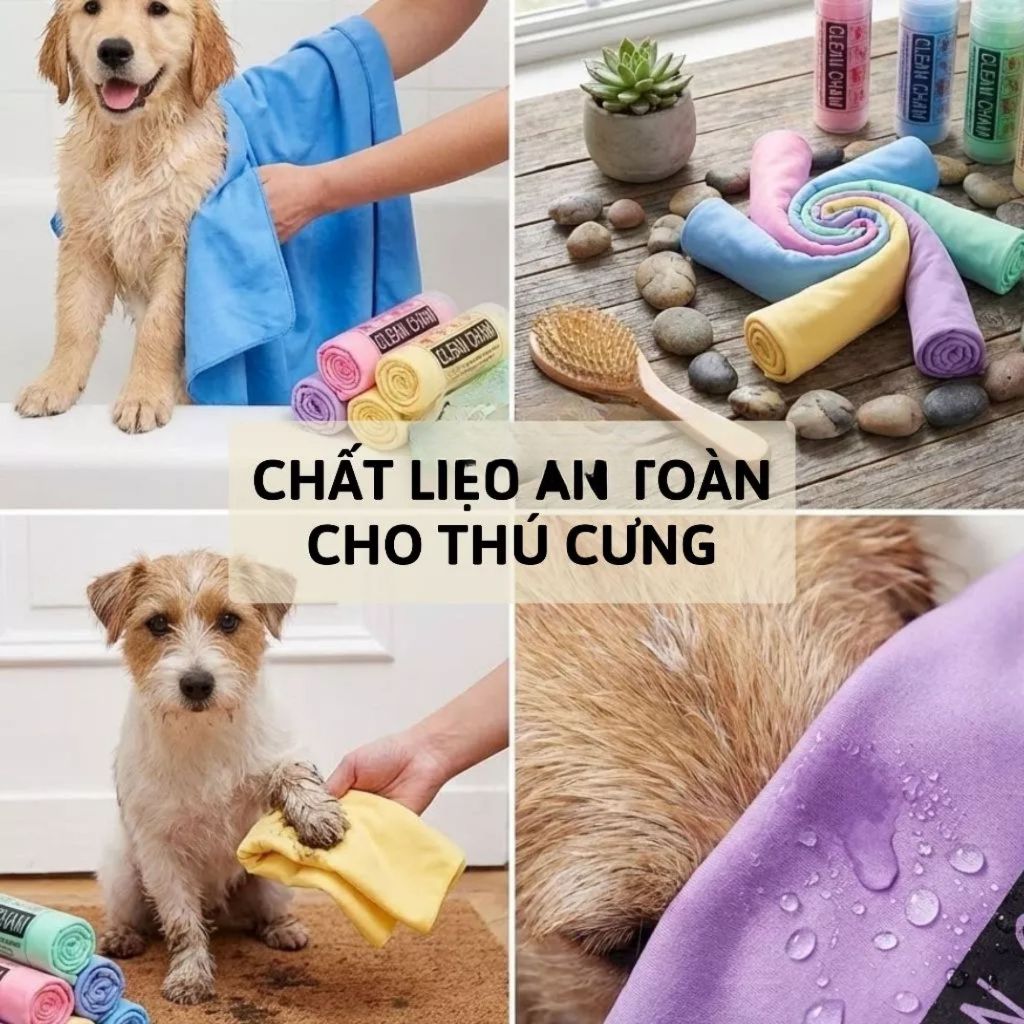 Khăn Tắm Siêu Thấm Hút Nước Clean Cham Cho Chó Mèo, Khăn Lau Lông Mau Khô