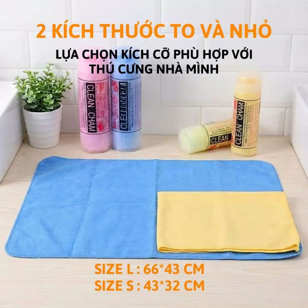 Khăn Tắm Siêu Thấm Hút Nước Clean Cham Cho Chó Mèo, Khăn Lau Lông Mau Khô